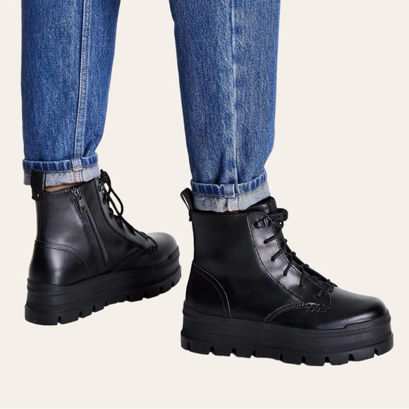UGG Shoes - NWOT UGG Sidnee Chunky Black Lace Up Zip Up Lug Sole Platform Boots Size 8